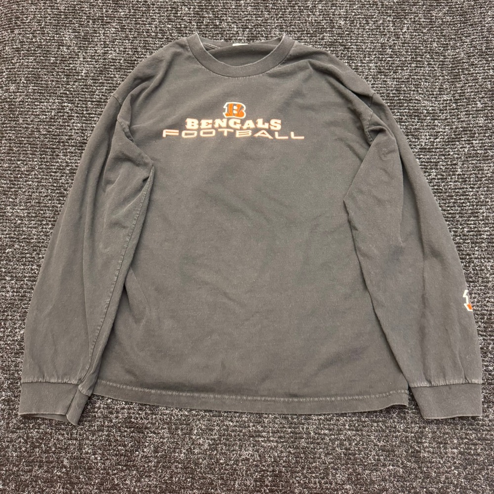 Cincinnati Bengals Football Long Sleeve T-Shirt Mens XL Faded Black NFL Vintage